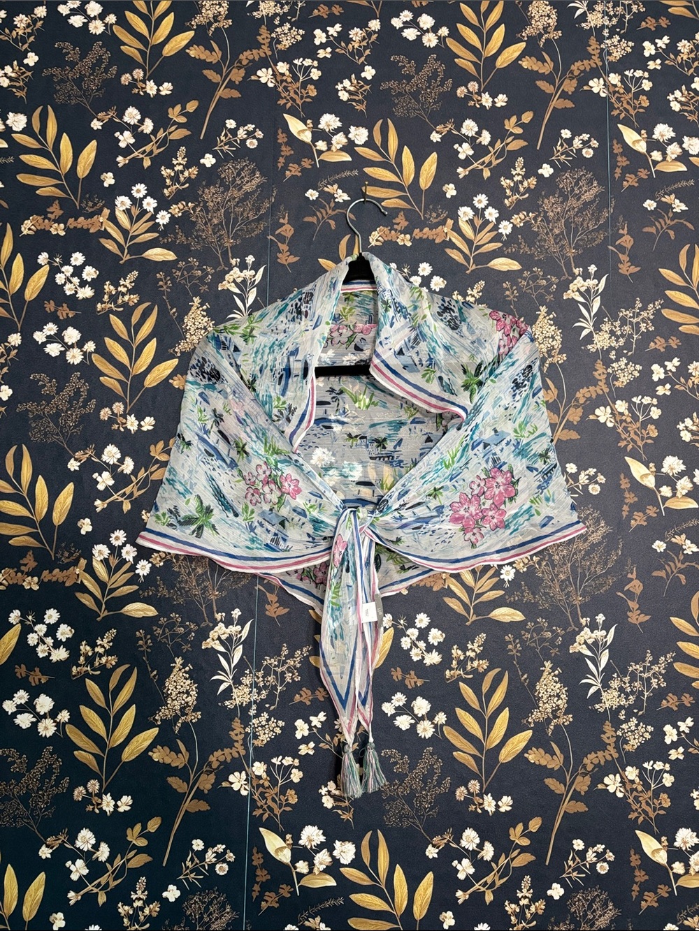 J. Jill Floral Lightweight Scarf Tropical Vacation White Blue Pink